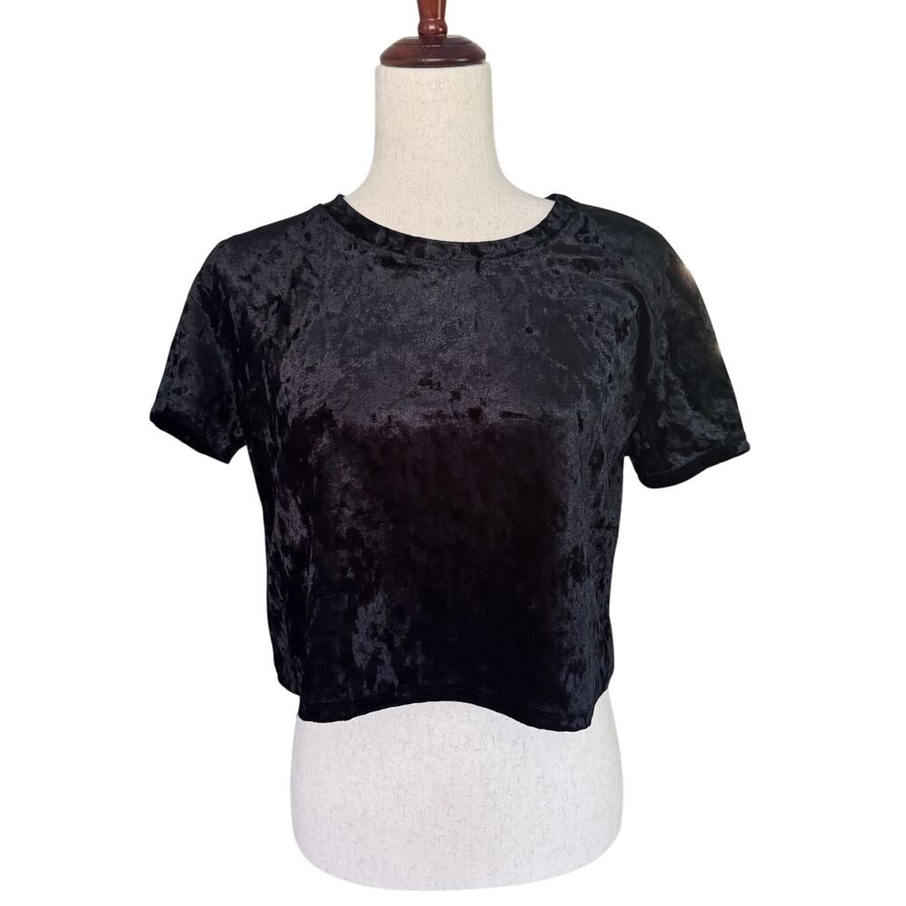 No Comment Crushed Velvet crop top Vintage Medium Y2K Whimsigoth Dark Fairy Vamp
